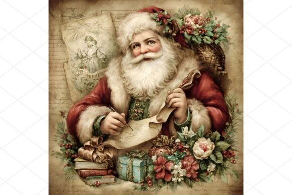 4 Vintage Santa Claus Clipart JPGs