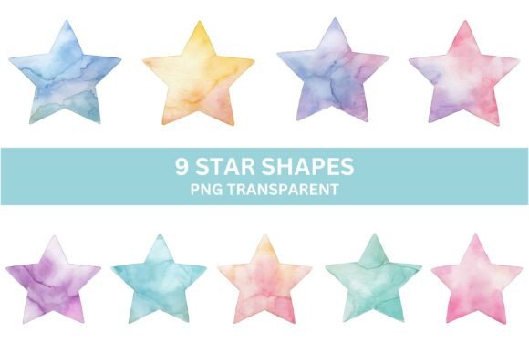 9 Watercolor Star Shapes PNG Set: Enhancing Creativity with Versatile Digital Art