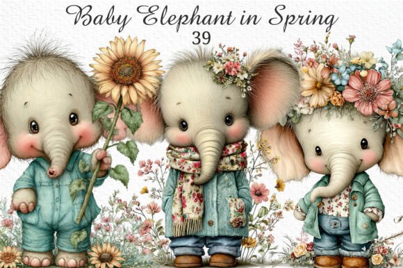 Bringing Whimsy to Life with Baby Elephant in Spring Clipart Png