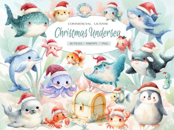 Christmas Undersea Fish Animals Clipart