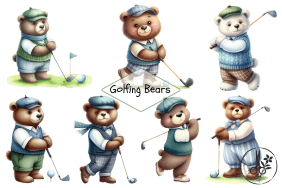 Golfing Bears: Adorable Illustrations for Creative Golf-Themed Projects