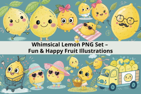 Happy Lemon PNG Clipart Fruit Characters: Brighten Your Designs with Zesty Charm