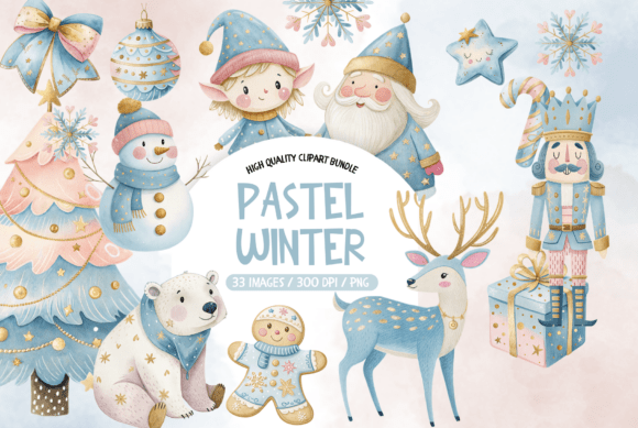 Pastel Winter Christmas Clipart Set