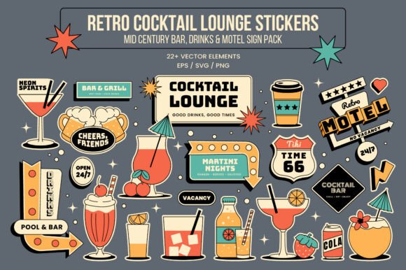 Retro Cocktail Lounge Stickers: 50s Vibes