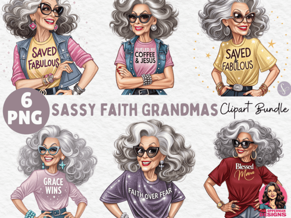 Sassy Faith Grandmas 6 PNG Bundle: Redefining Generational Style with Digital Art