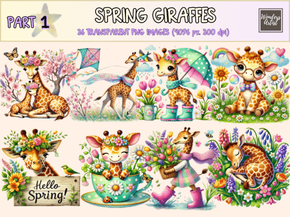 Spring Giraffes Clipart: A Versatile Design Asset for Creative Projects