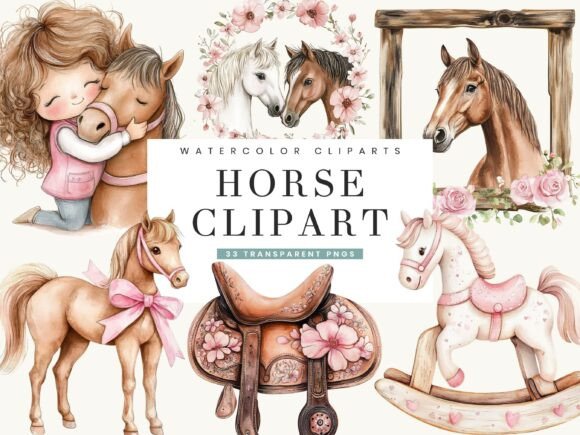 Unleashing Creativity with the 33 Watercolor Horse Clipart Bundle