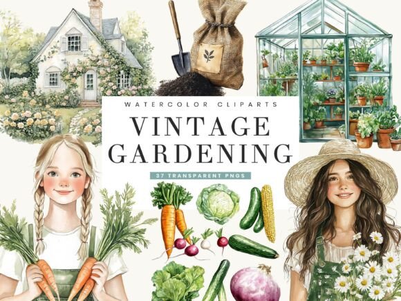 Watercolor Vintage Gardening Clipart: A Practical Choice for Creative Projects