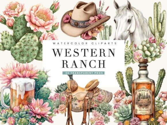 Watercolor Western Ranch Clipart