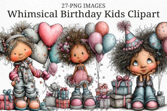Whimsical Birthday Kids Clipart PNG