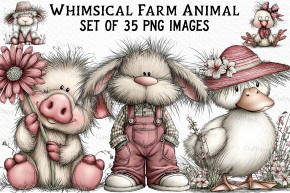 Whimsical Farm Animal Clipart Bundle